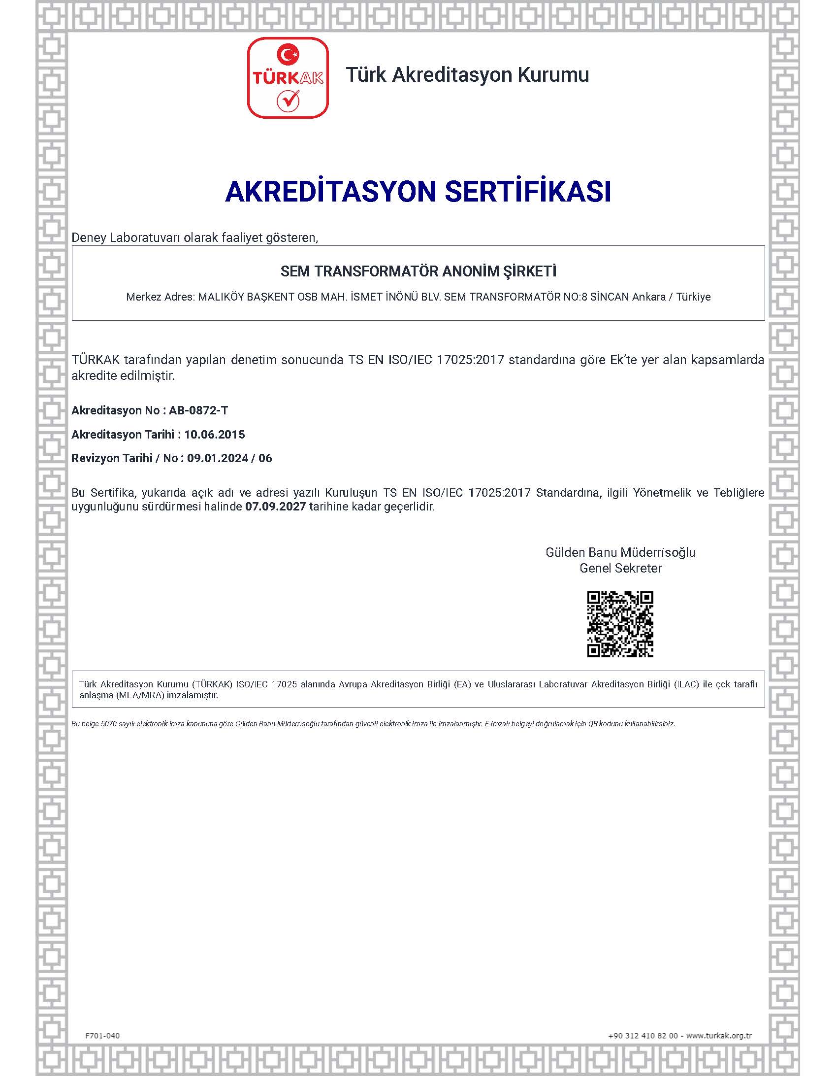 Akreditasyon Sertifikası