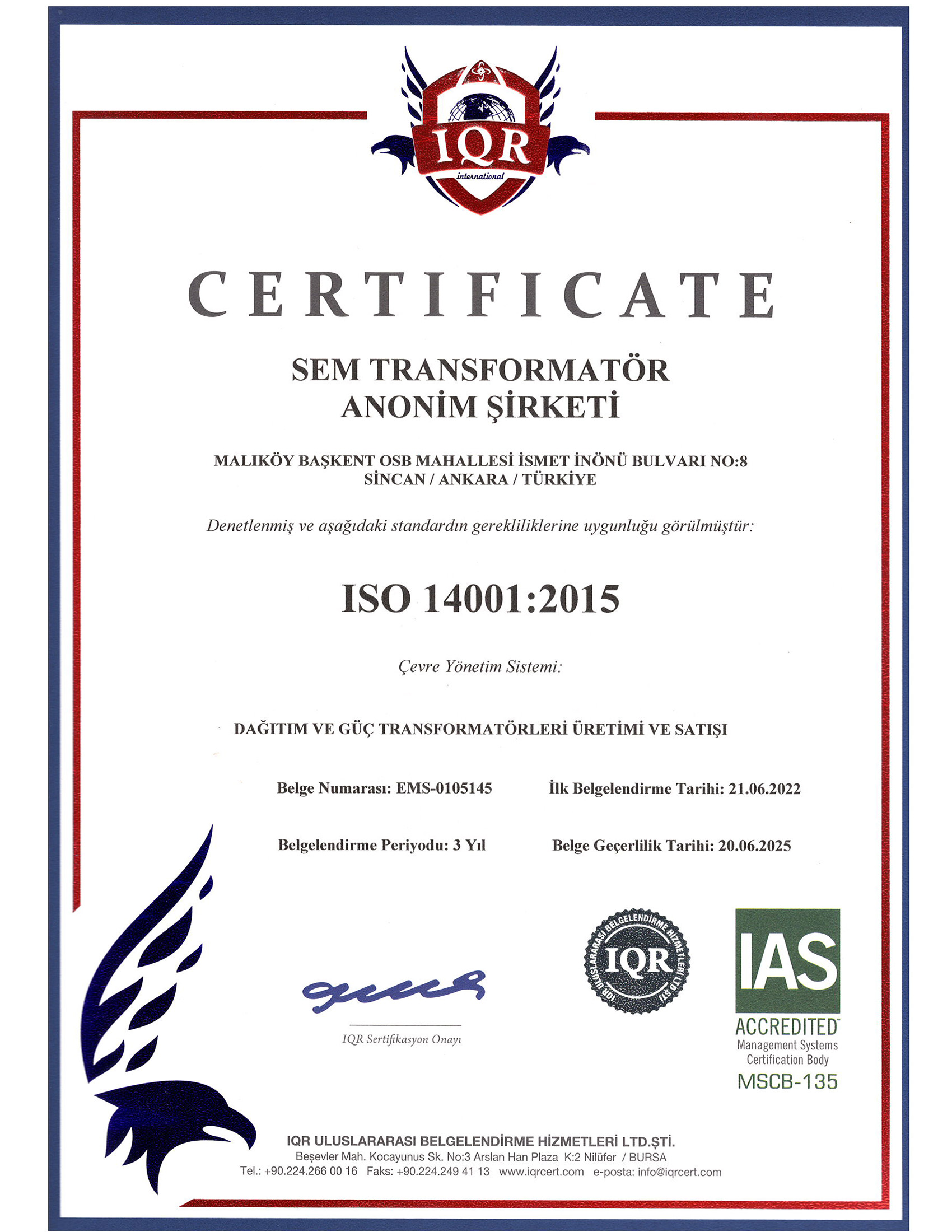 ISO 14001 Sertifikası