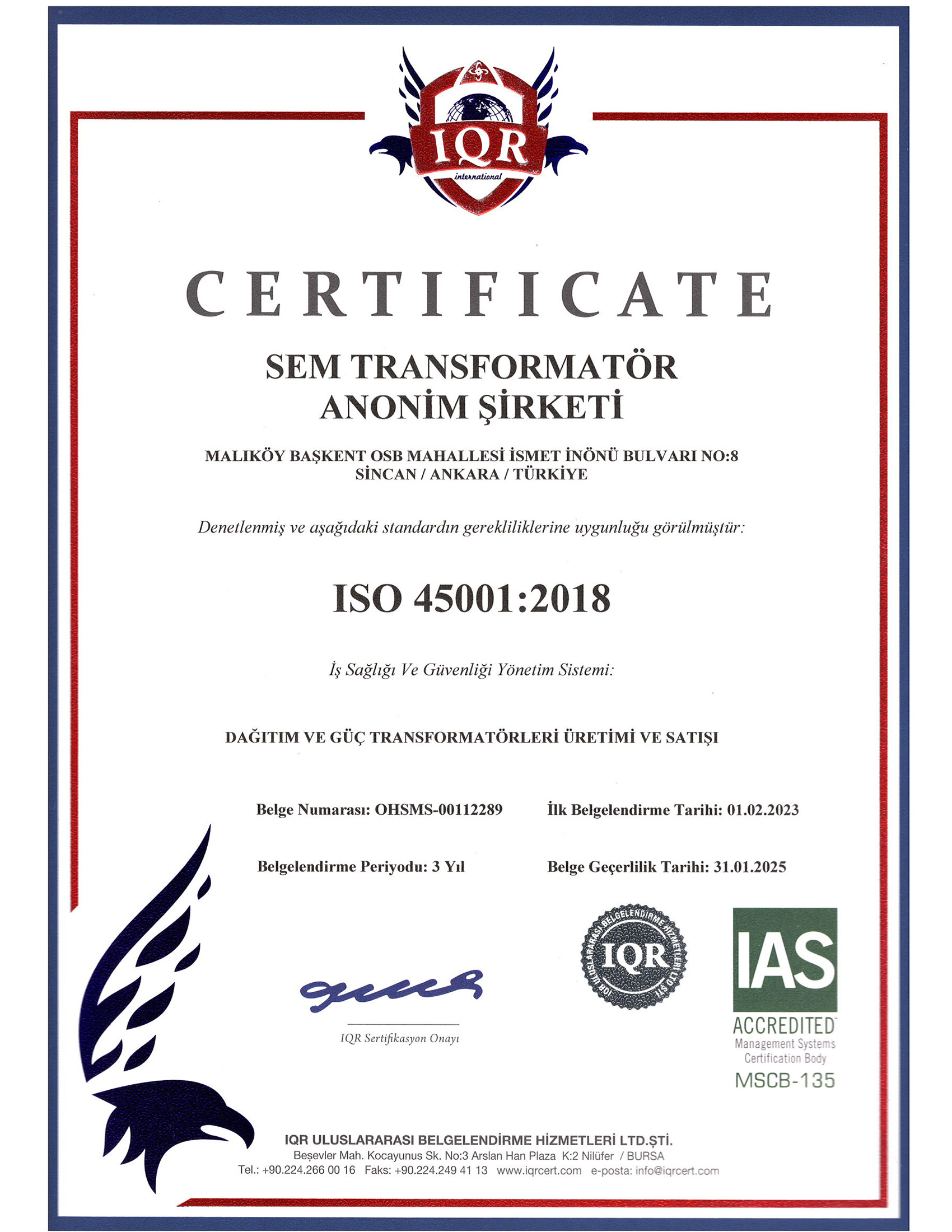 ISO 45001 Sertifikası