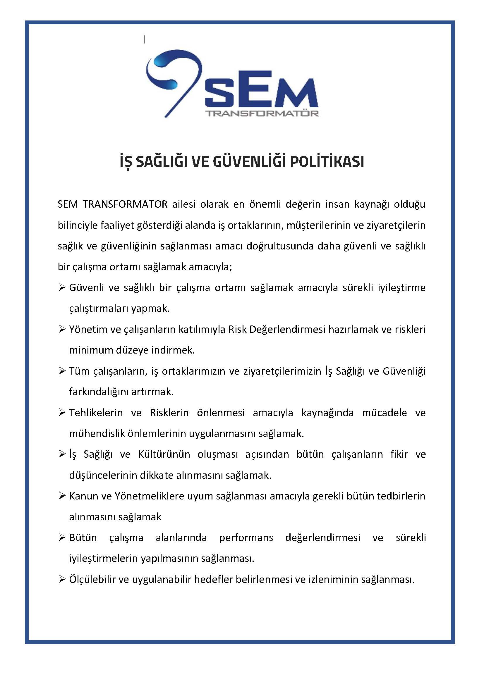 İş Sağlığı ve Güvenliği Politikası